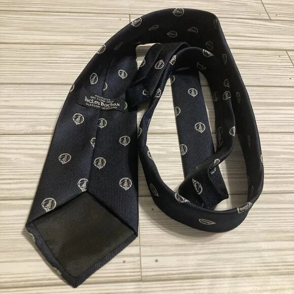 Ingles Buchan Tie Men's Navy Blue With Design 100% PolyesterGlasgow Scotland